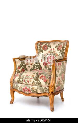 Old fashioned wood armchair on the white background. Stock Photo