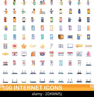 100 internet icons set. Cartoon illustration of 100 internet icons vector set isolated on white background Stock Vector
