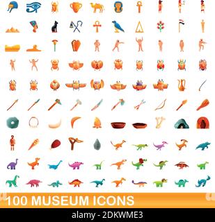 100 museum icons set. Cartoon illustration of 100 museum icons vector set isolated on white background Stock Vector