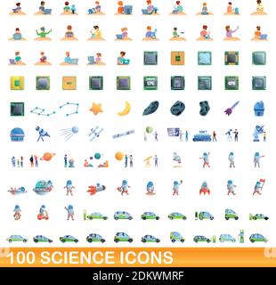 100 science icons set. Cartoon illustration of 100 science icons vector set isolated on white background Stock Vector