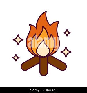 Bright icon with bonfire on firewoods. Symbol of Makara Sankranti, hindu festival of sun God Surya. Festival of lights Diwali and Pongal - vector pict Stock Vector