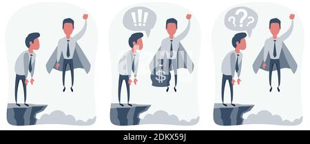 Confident superhero businessman rising high up. Stock Vector