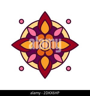 Colorful web icon with Rangoli, ritual hindu art. It is used during festivals Diwali, Onam and Makara Sankranti, also known as Pongal Stock Vector