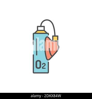 Breathing oxygen cylinder color line icon. Editable stroke. Stock Vector