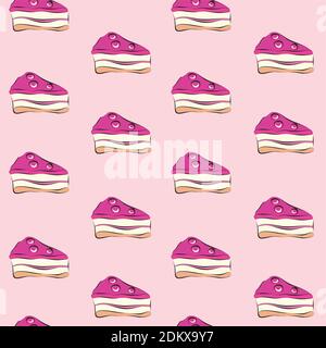 sweet cake seamless pattern on pink background. Stock Vector