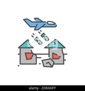 House bombing color line icon. Editable stroke. Stock Vector