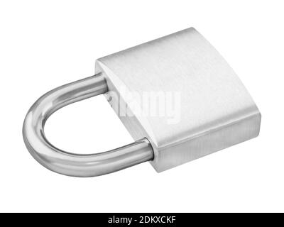 Silver metallic padlock isolated against white background Stock Photo