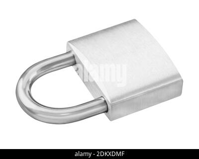Silver metallic padlock isolated against white background Stock Photo