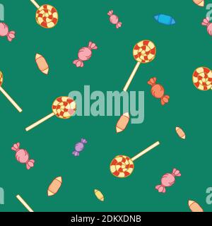 cookies seamless pattern on a green background. Stock Vector