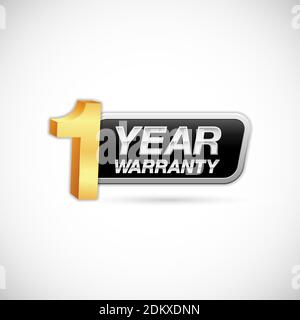 1 year warranty golden and silver label isolated on white background Stock Vector