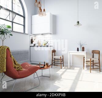 modern scandinavian style interior. 3d rendering design Stock Photo