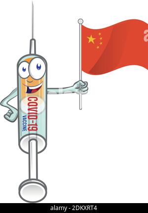 medical syringe vaccine corona virus covid-19 with china flag . vector cartoon illustration Stock Vector