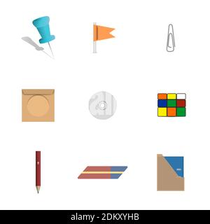 Set of icons isolated on white background. Office and school, vector illustration. Stock Vector