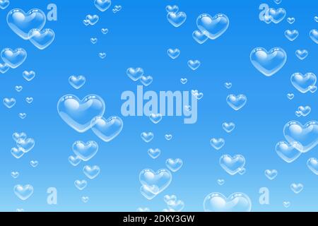 Heart shaped bubbles underwater on blue background Stock Vector