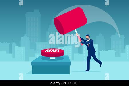 Vector of a businessman with a hammer resetting economy after COVID-19 lockdown Stock Vector