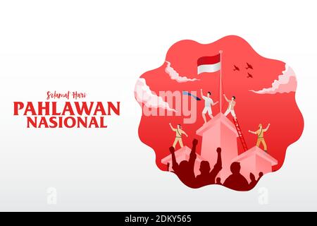 Selamat hari pahlawan nasional. Translation: Happy Indonesian National Heroes day. vector illustration for greeting card, poster and banner. Stock Vector