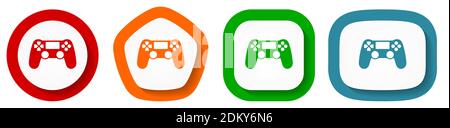Wireless gaming controller, gamepad vector icon set, flat design buttons on white background Stock Vector