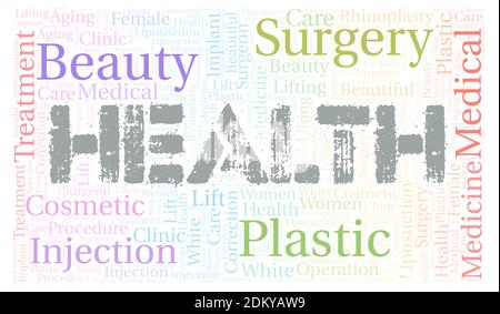 Health typography word cloud create with text only. Stock Photo