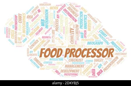 Food Processor typography word cloud create with text only. Stock Photo