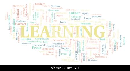 Learning typography word cloud create with text only Stock Photo