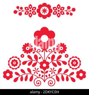 Polish folk art vector design elements inspired by floral embroidery Lachy Sadeckie from Nowy Sacz in Poland Stock Vector