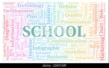 School typography word cloud create with text only. Stock Photo