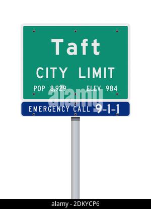 Vector illustration of the Taft City Limit green road sign Stock Vector