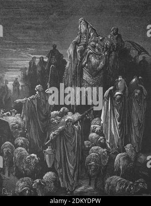 Old Testametn. Jacob comes into Egypt. Genesis, chapter 46. Engraving ...