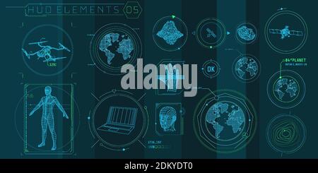 A set of HUD 3D-scanning elements for a futuristic interface Stock ...