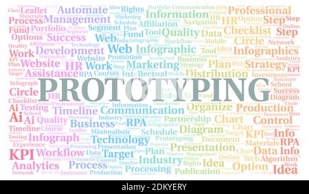 Prototyping typography word cloud create with text only. Stock Photo