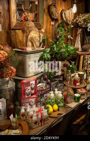 UK, England, Oxfordshire, Chipping Norton, Cattle Market, Mash home and pantry shop & cafe interior Christmas display Stock Photo