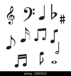 Music notes icons. Musical key signs. Vector symbols on white background. Stock Vector