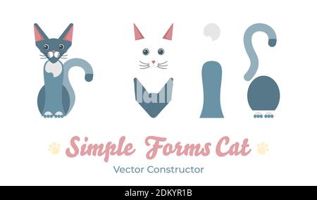 Flat sphinx cat isolate vector constructor. Cartoon illustration domestic black blue cat logo icon Stock Vector