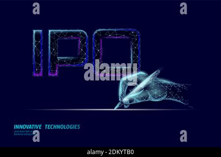 Initial coin offering IPO digital signature concept. Business finance economy low poly design style. Stock market launch banking public offer shares Stock Vector