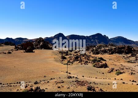 Spain, Canary Islands, Tenerife, footpath and direction sogn in Teide national park Stock Photo