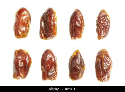 Close up of dried organic dates isolated on white background. Stock Photo