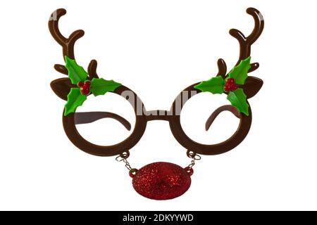 Pair of Wilko Reindeer Christmas glasses isolated on white background Stock Photo