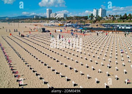 Los Angeles, CA, United States - March 22, 2005: Anti war demonstration against the iraq war on Santa Monica beach Stock Photo