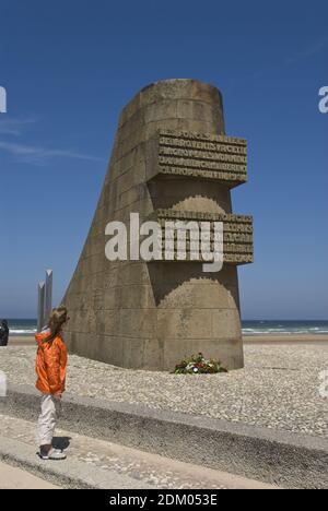 Monument to World War Two Allied troops, who landed on Omaha Beach during the invasion of Normandy, at Omaha Beach on the English Channel, France. Stock Photo