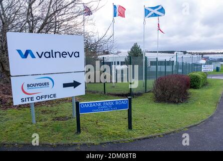 Livingston, West Lothian, UK. 16th Dec, 2020. General view of the Valneva facility, Oakbank Industrial Estate. Clinical trials have started in the UK for a coronavirus vaccine being manufactured in West Lothian. The Valneva candidate vaccine will initially be tested on 150 volunteers at testing sites in Birmingham, Bristol, Newcastle and Southampton. It is being developed in Livingston and the UK government has pre-ordered 60 million doses. Oakbank, Livingston, Scotland, UK. 16th December 2020. Credit: Ian Rutherford/Alamy Live News Stock Photo