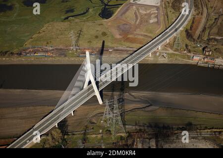 The Flintshire Bridge is a cable-stayed bridge spanning the Dee Estuary in North Wales. The bridge links Flint and Connah's Quay to the north shore of Stock Photo