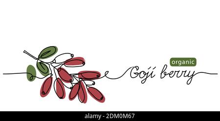 Goji berry branch vector illustration. Fresh ripe wolfberry sketch, background. One line drawing art illustration with lettering organic Goji berry Stock Vector