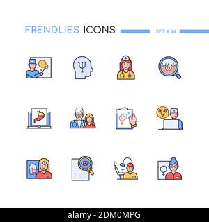 Medical professions - modern line design style icons set. Healthcare and medicine concept. Immunologist, gynecologist, pediatrician, urologist. ENT, g Stock Vector