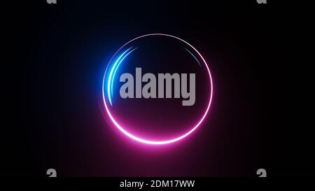 Neon abstract glowing round frame. Design element for your advertisement, sign, poster, banner. Stock Photo