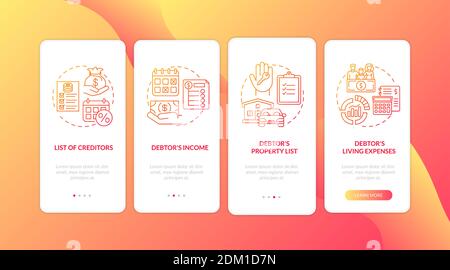 Creditor and debtor red onboarding mobile app page screen with concepts Stock Vector