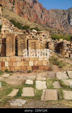 Armenia, Noravank canyon, Noravank Monastery, Khatchkars Stock Photo