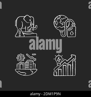 Global warming chalk white icons set on black background Stock Vector