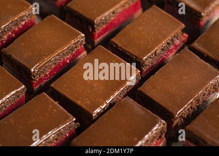 The closeup of pieces of cakes with chocolate Stock Photo