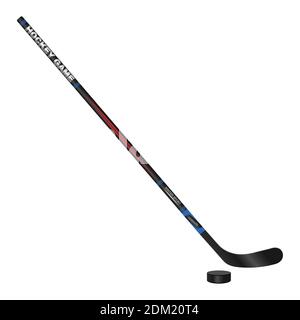 Hockey stick and puck, 3d vector illustration Stock Vector