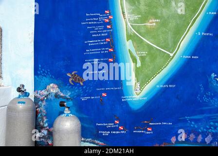 A map of dive sites at the dive shop on the beach at Cozumel, Mexico Stock  Photo - Alamy